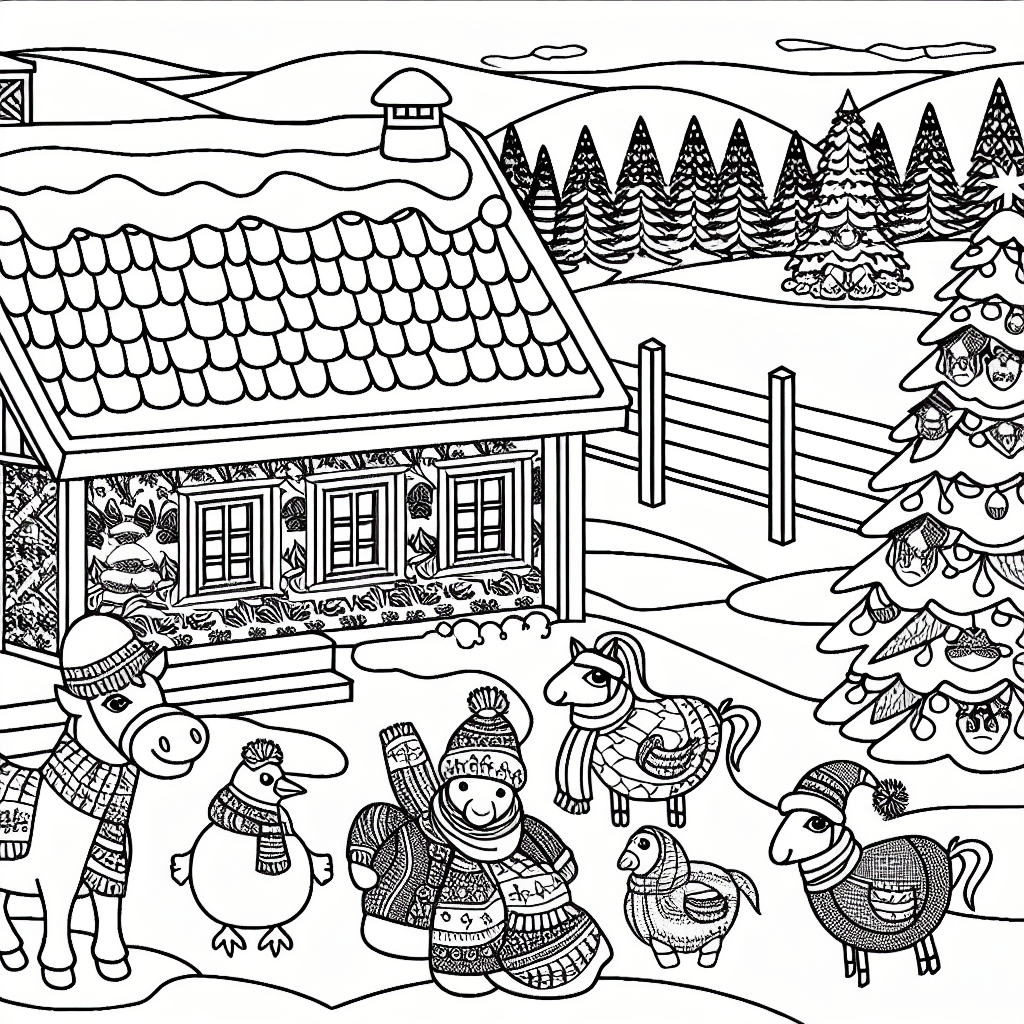 Winterlicher Bauernhof zum Ausmalen