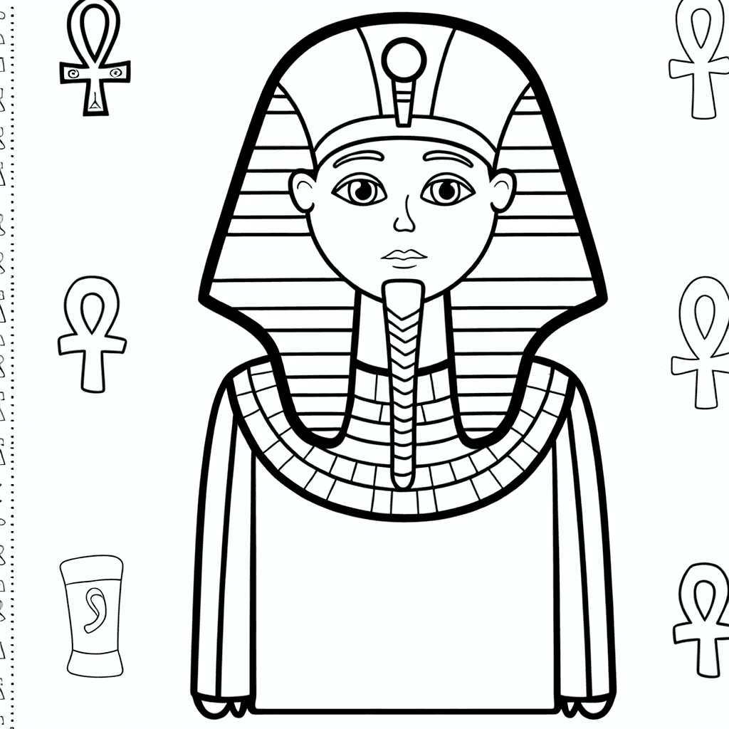Pharao Ausmalbild mit Hieroglyphen