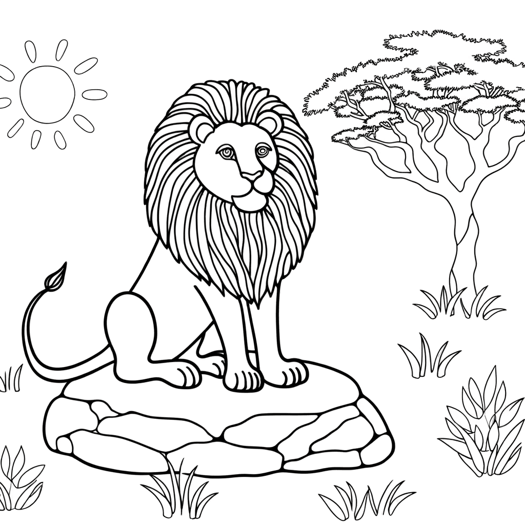 Lion fier sur un rocher à colorier