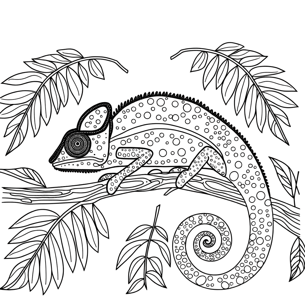 Coloriage Caméléon détaillé dans la jungle