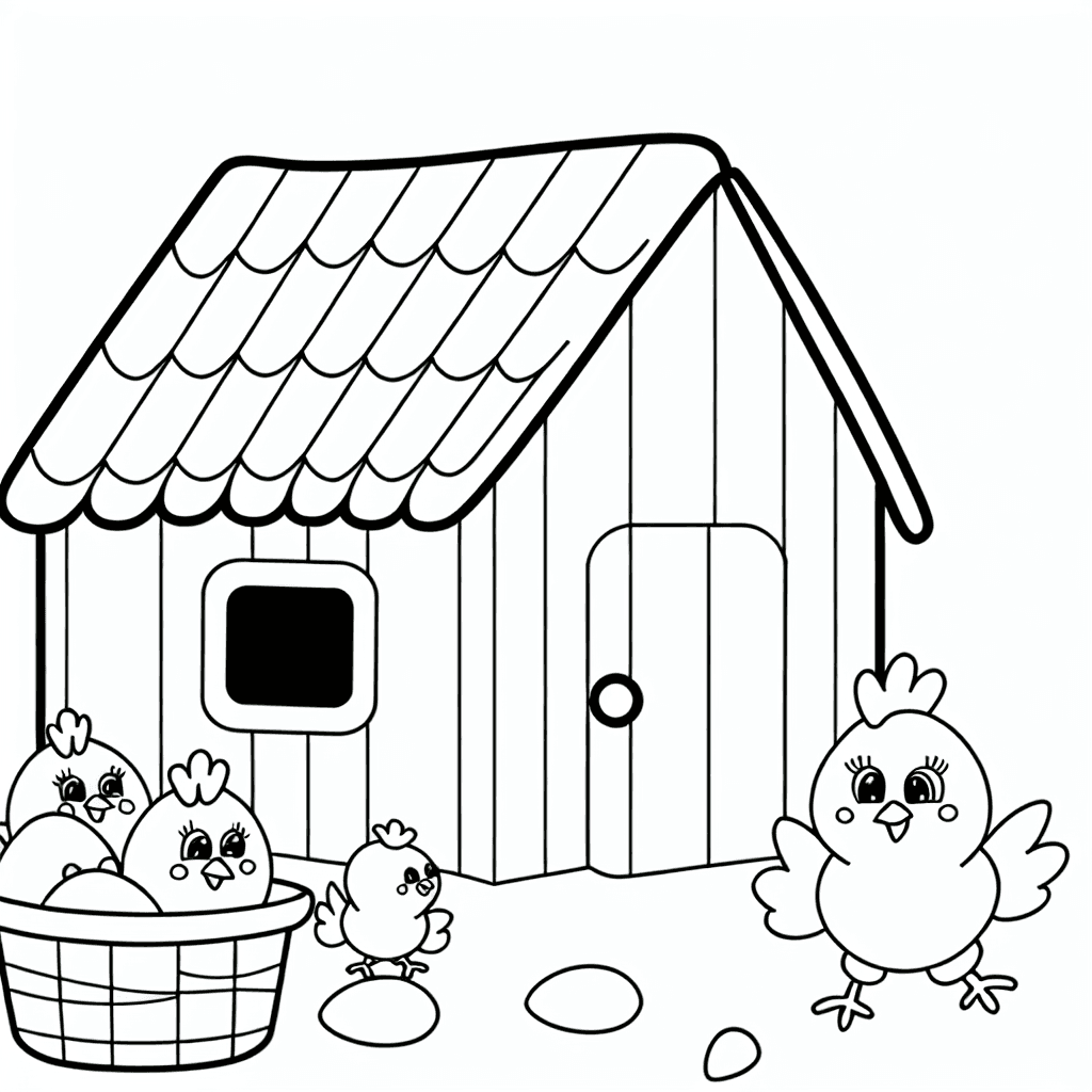 Niedlicher Hühnerstall Ausmalbild