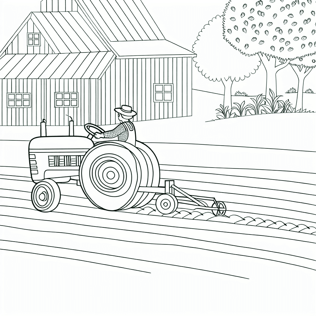 Bauer auf Traktor - Ausmalbild