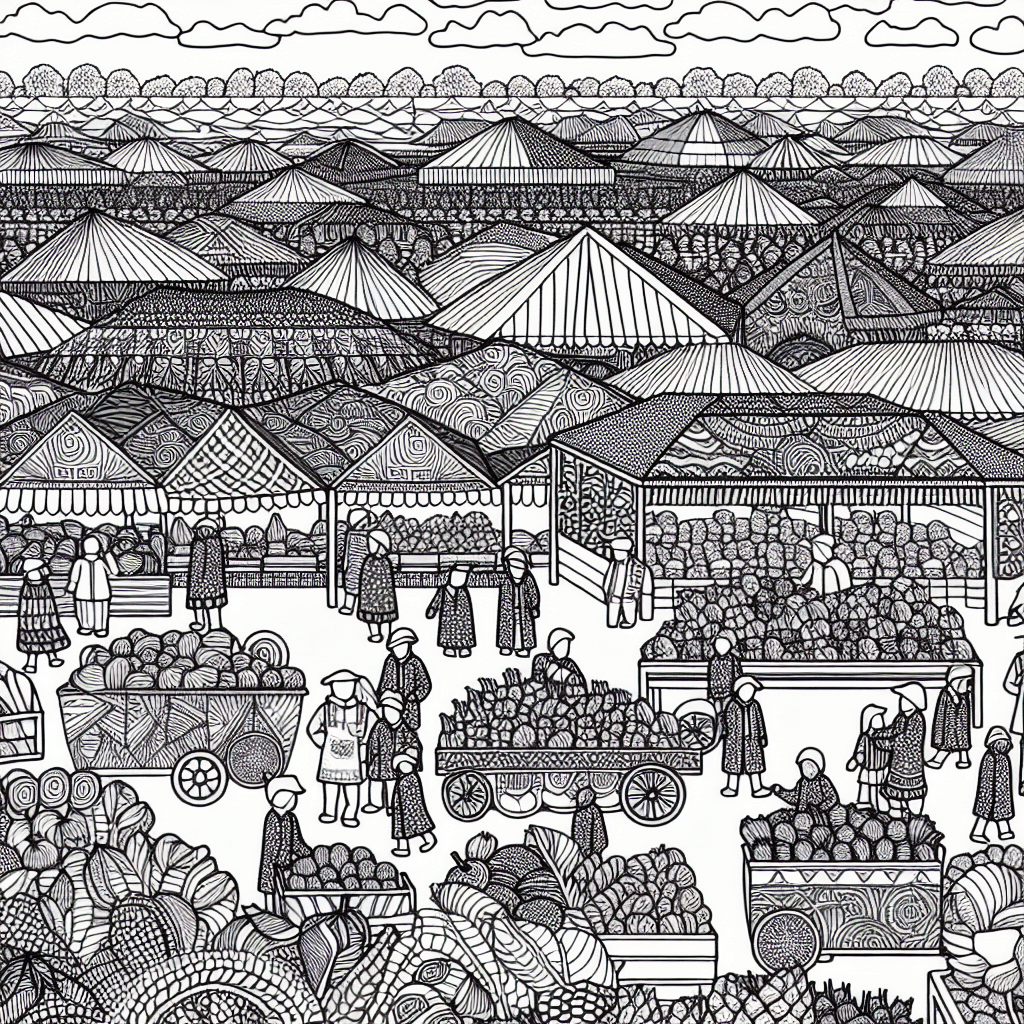 Markttag auf dem Bauernhof Ausmalbild