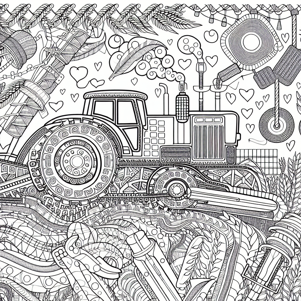 Großer Traktor auf dem Bauernhof Ausmalbild