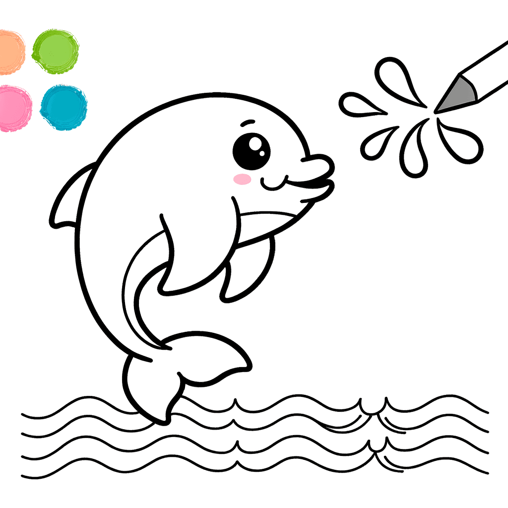 Simpatico baby delfino con piccolo spruzzo d'acqua