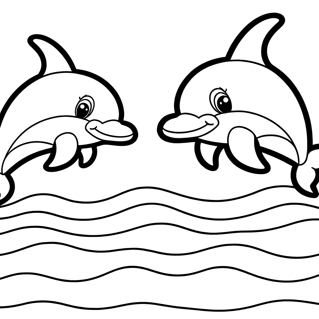 Zwei dicke Delfinfreunde Ausmalbild