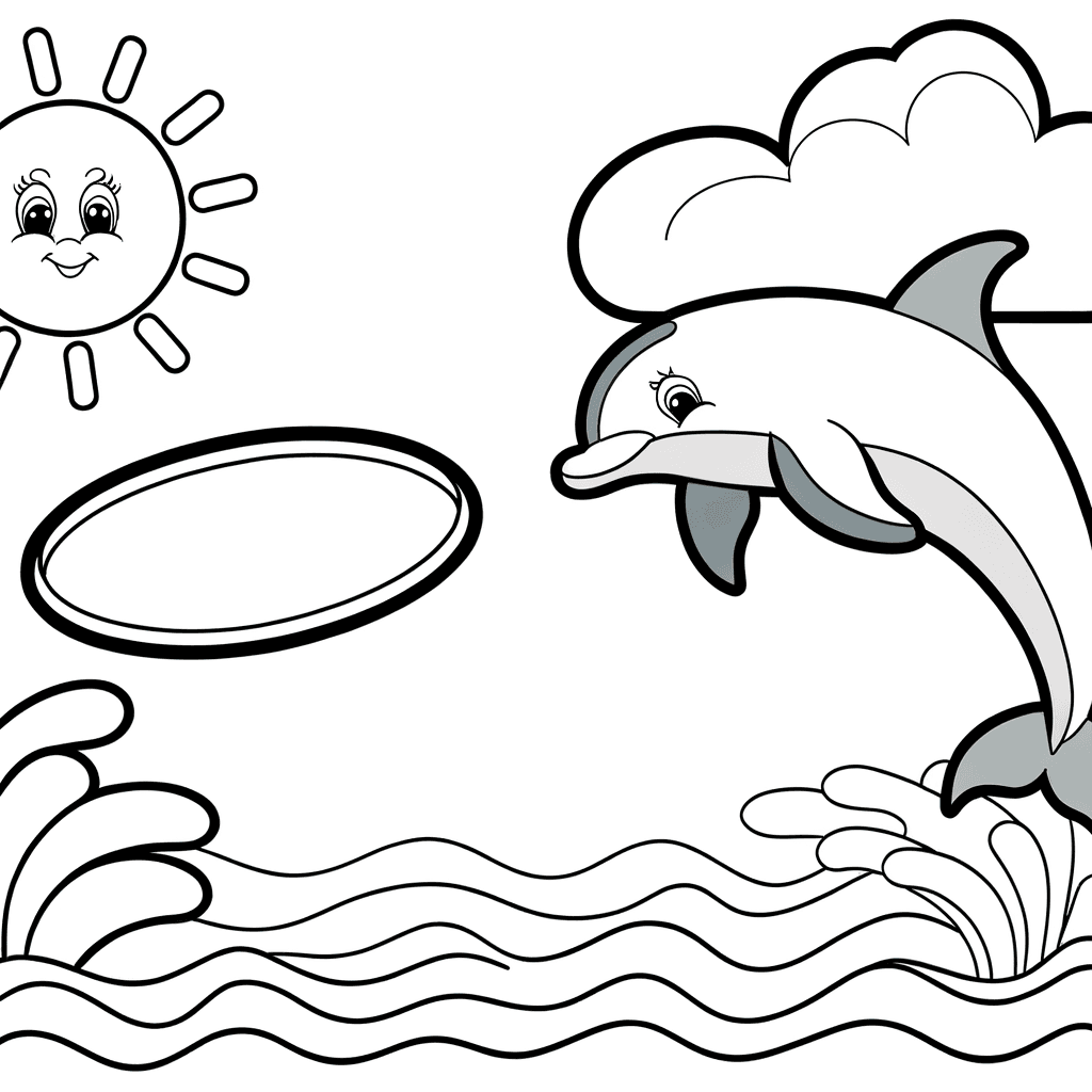 Delfin springt durch Reifen - Ausmalbild