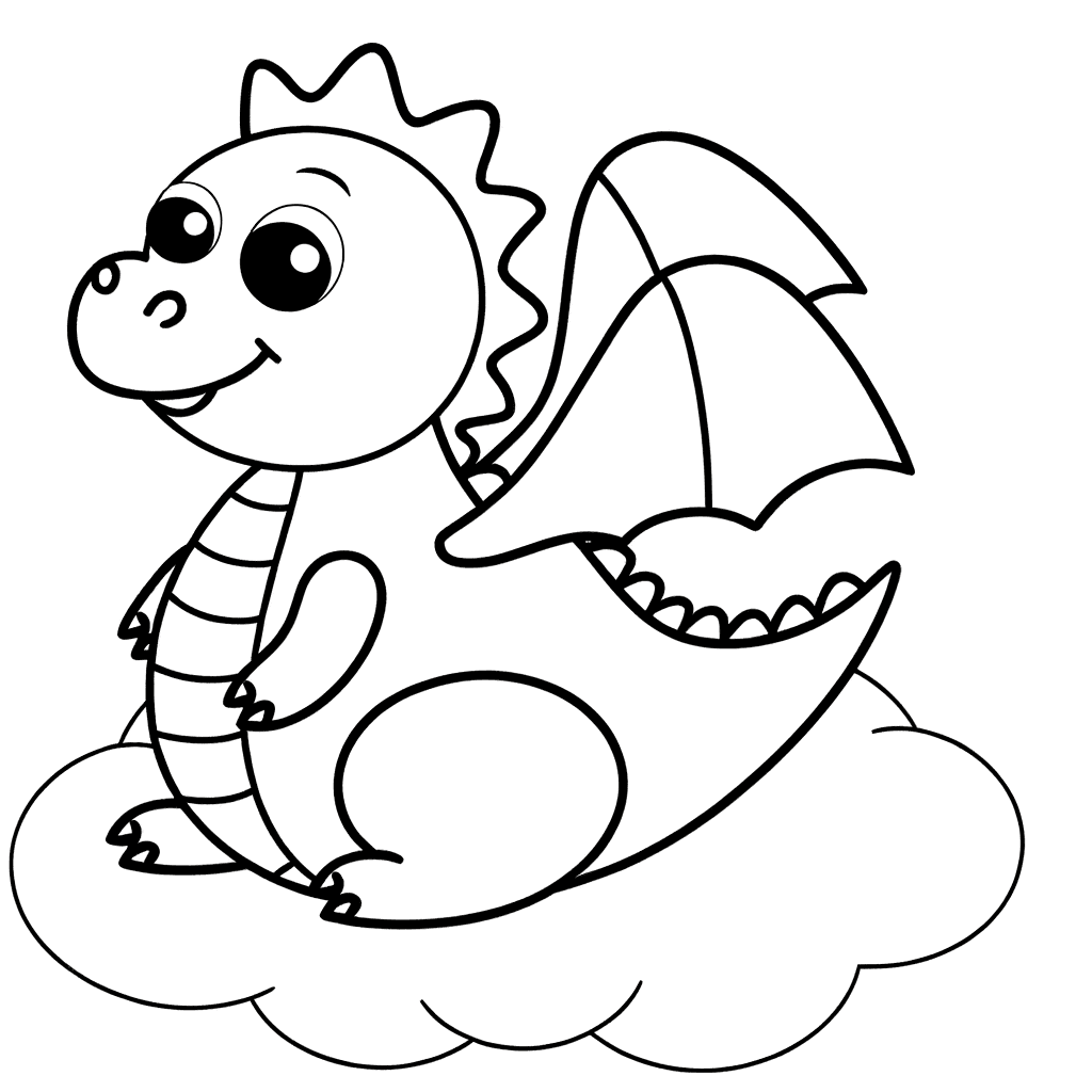 Petit dragon souriant sur un nuage - Coloriage pour enfants