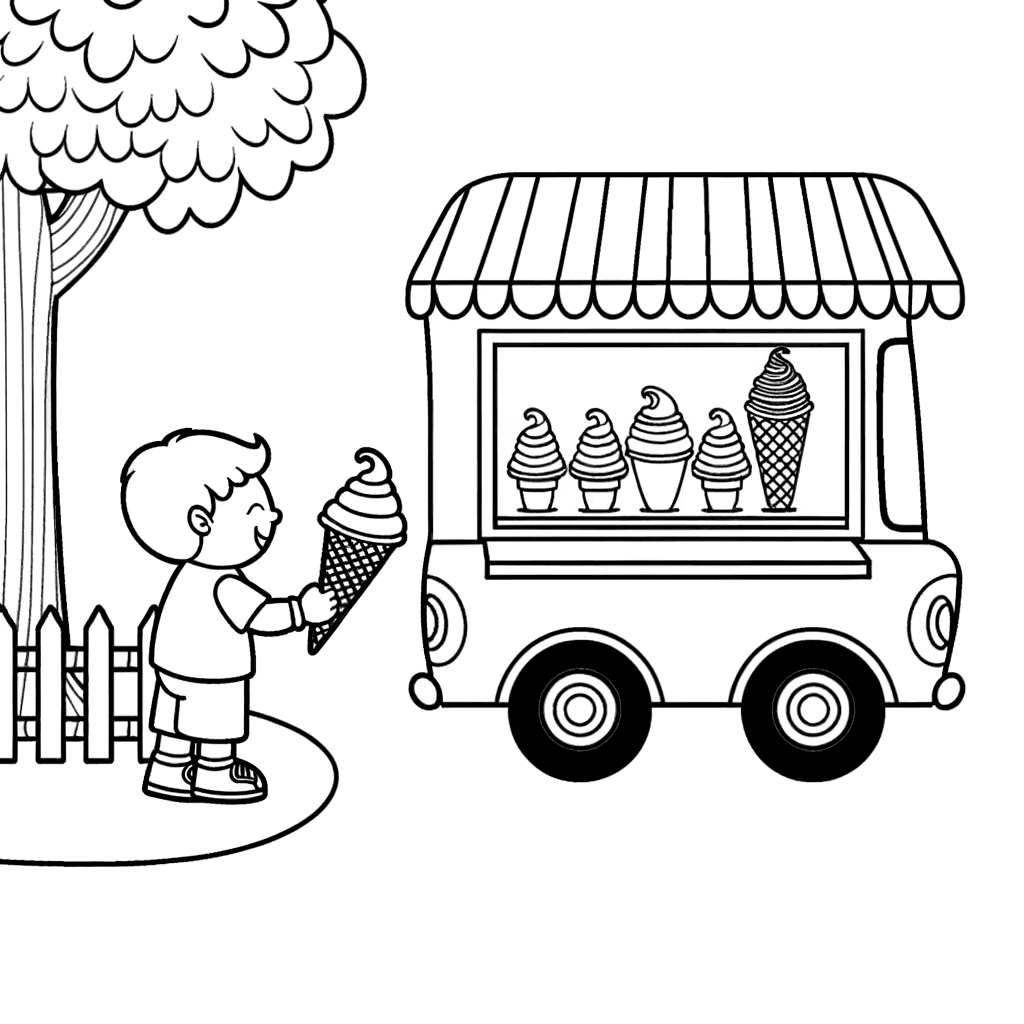 Disegno da colorare: Camion dei gelati al parco