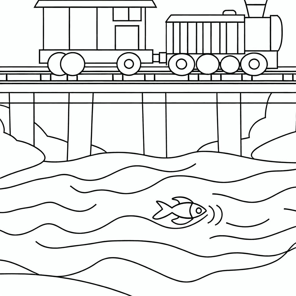 Train sur le Pont avec des Poissons