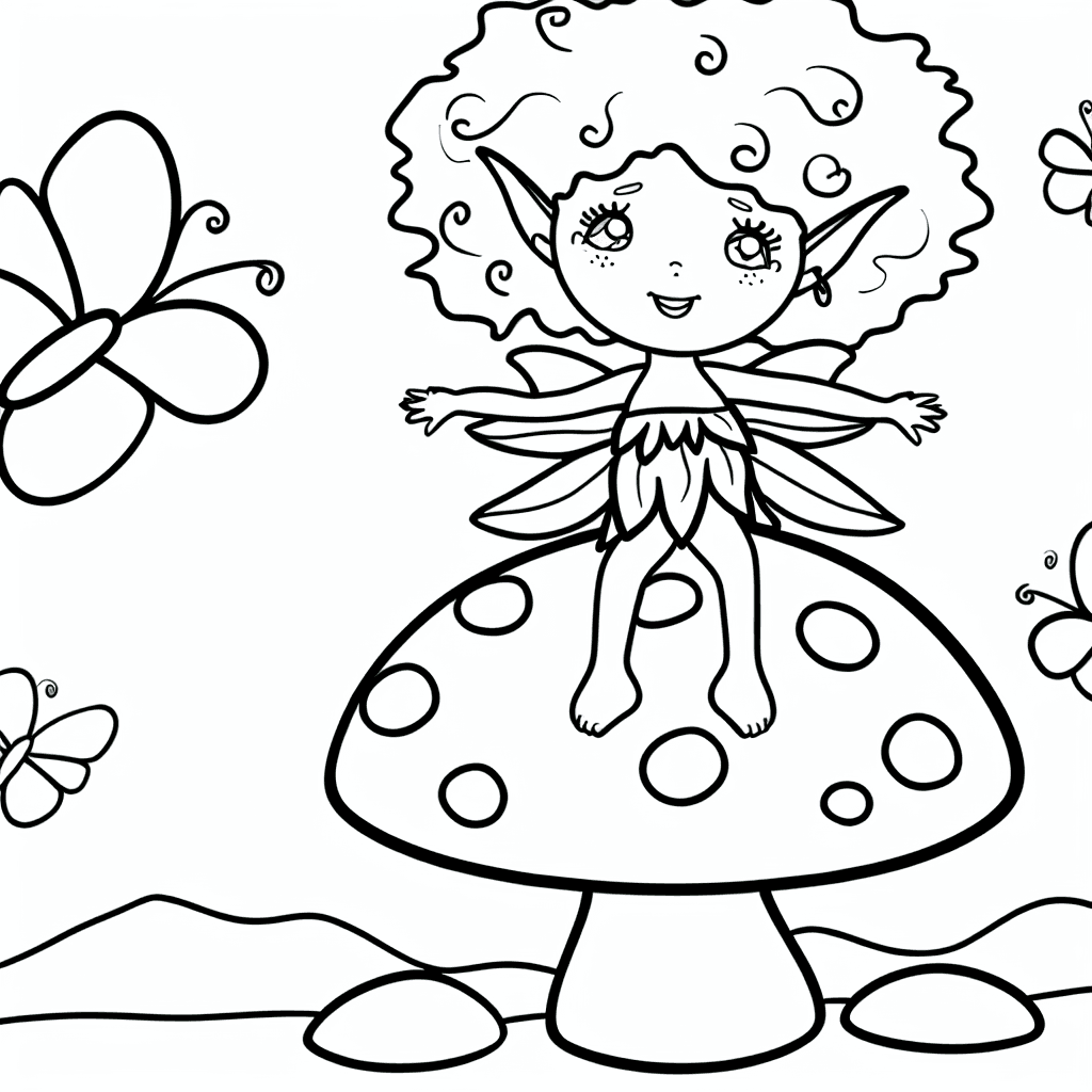 Kleine Elfe auf buntem Pilz