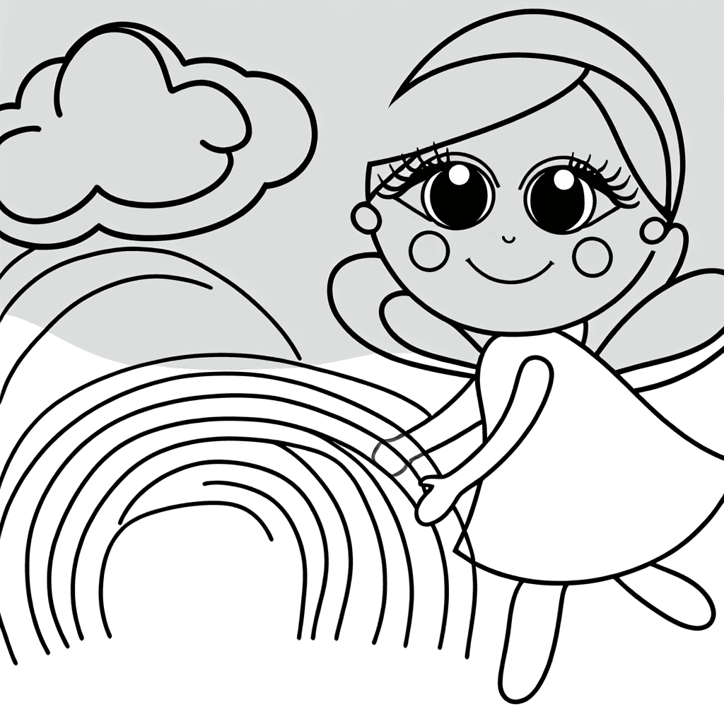 Kleine Fee mit Regenbogen zum Ausmalen