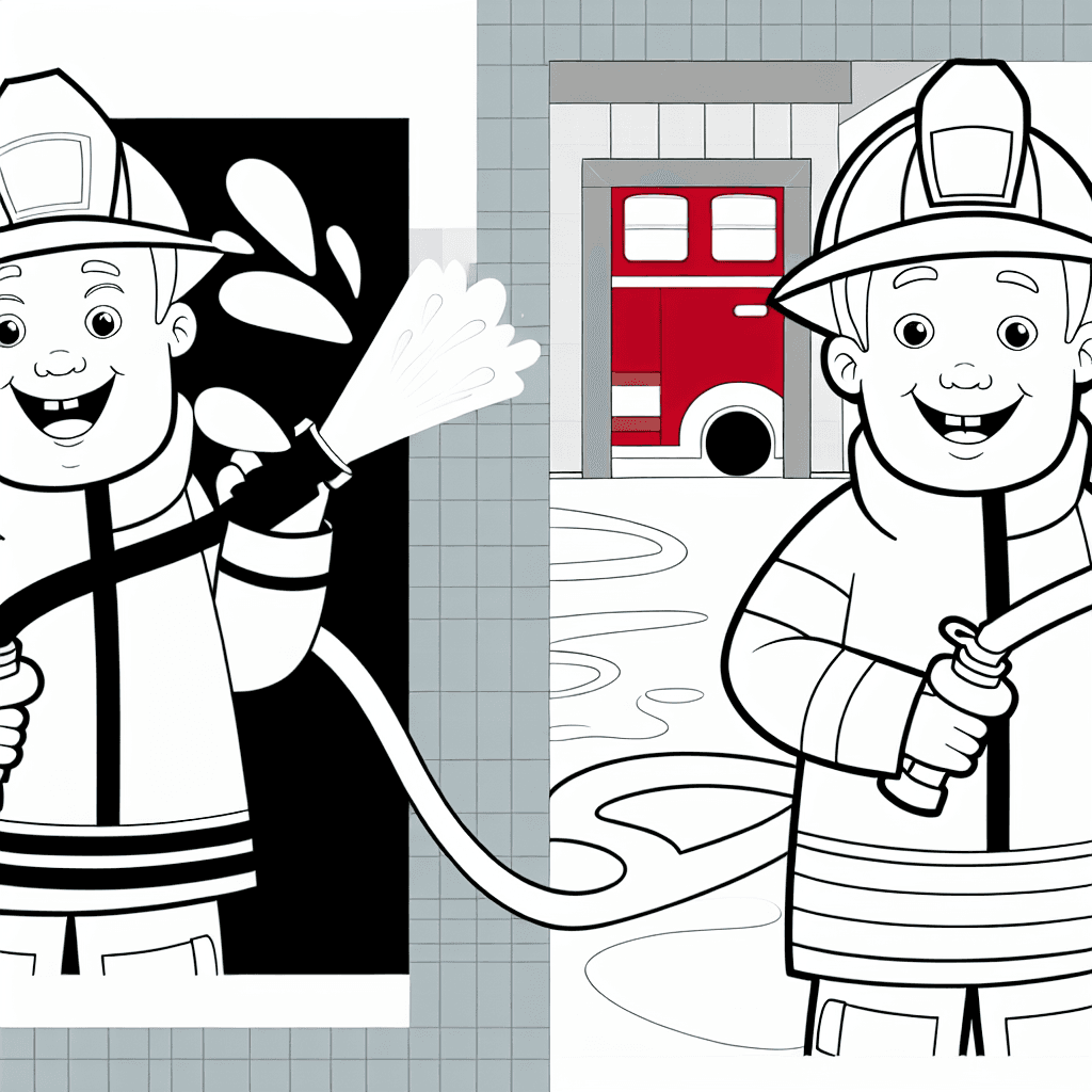 Fröhlicher Feuerwehrmann mit Wasserschlauch