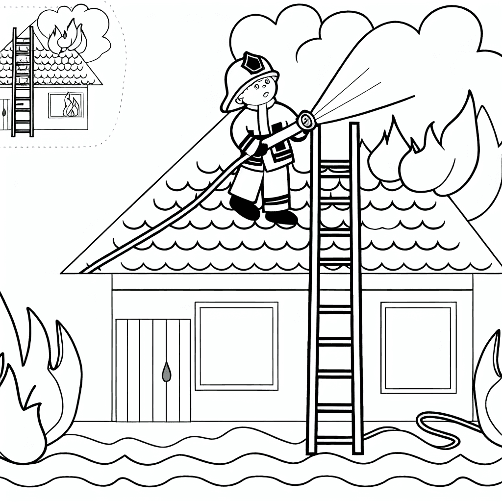 Feuerwehrmann löscht brennendes Haus