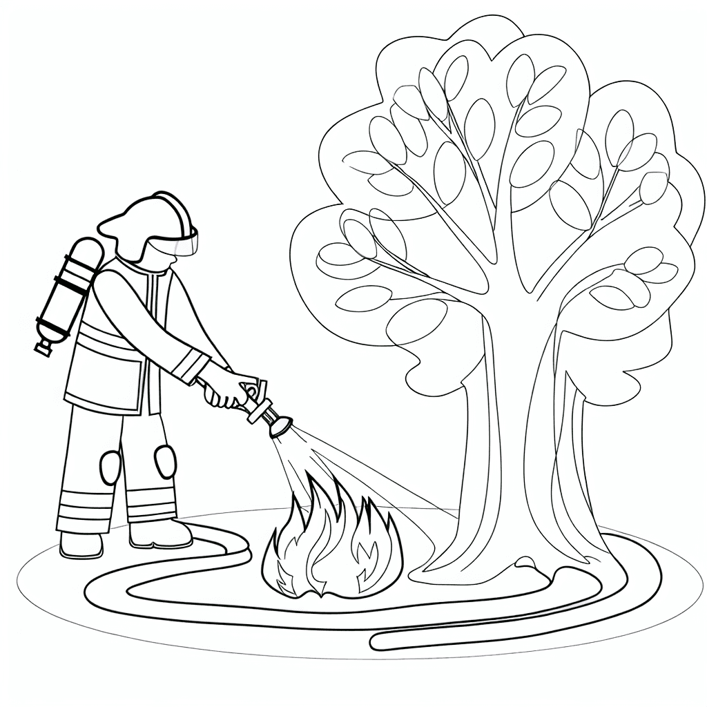 Feuerwehrmann löscht Feuer im Baum