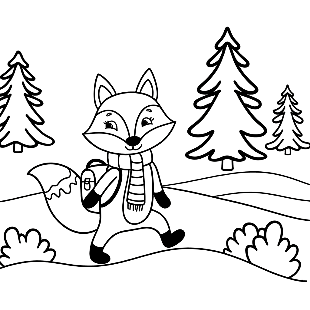 Wandelende vos met rugzak en sjaal