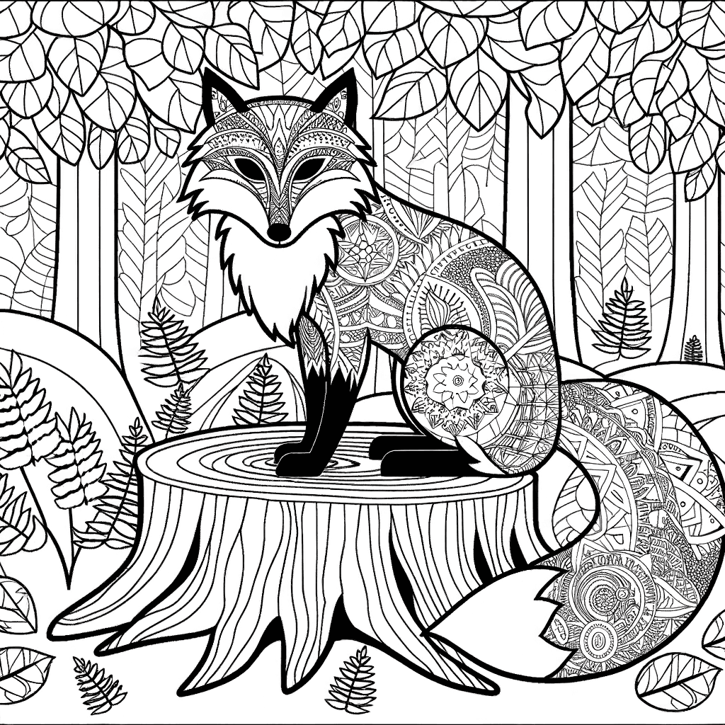 Volpe maestosa nel mandala della foresta da colorare