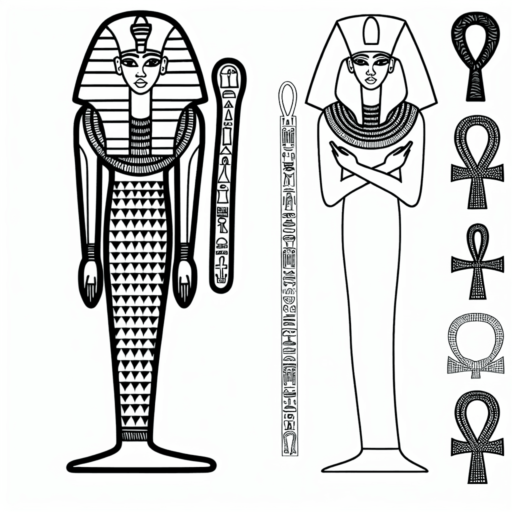 Pharao Ausmalbild mit Hieroglyphen