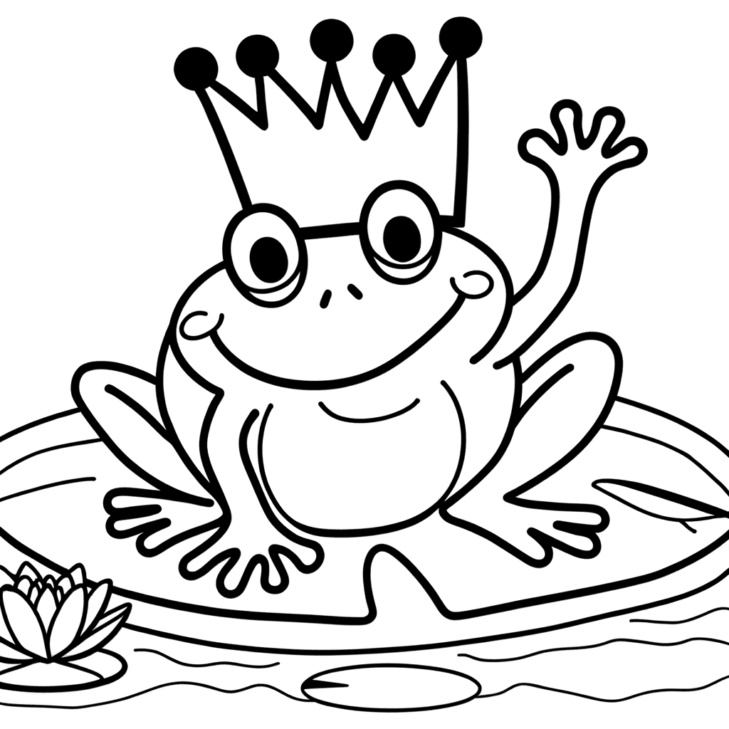 Ausmalbild Froschkönig mit goldener Krone