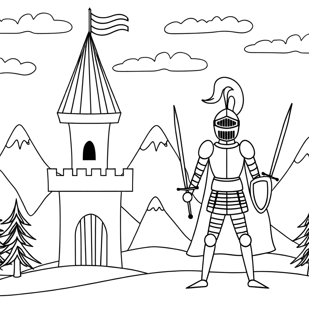 Chevalier courageux devant la tour du château