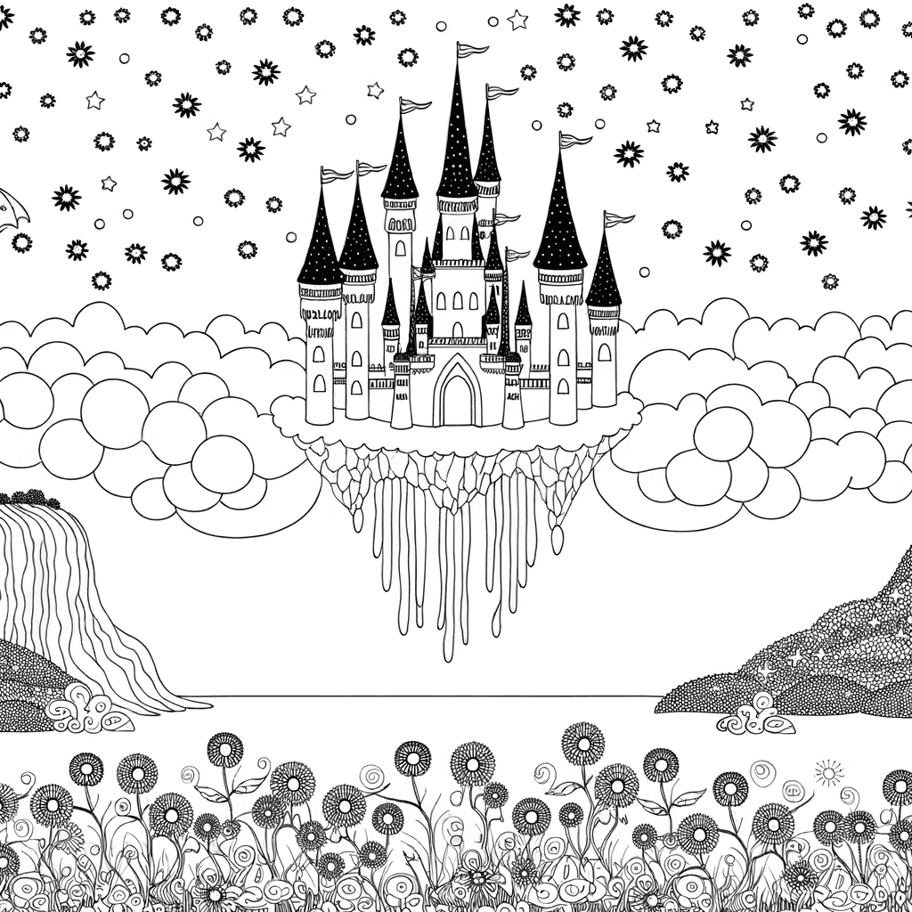 Magisches Märchenschloss auf schwebendem Berg