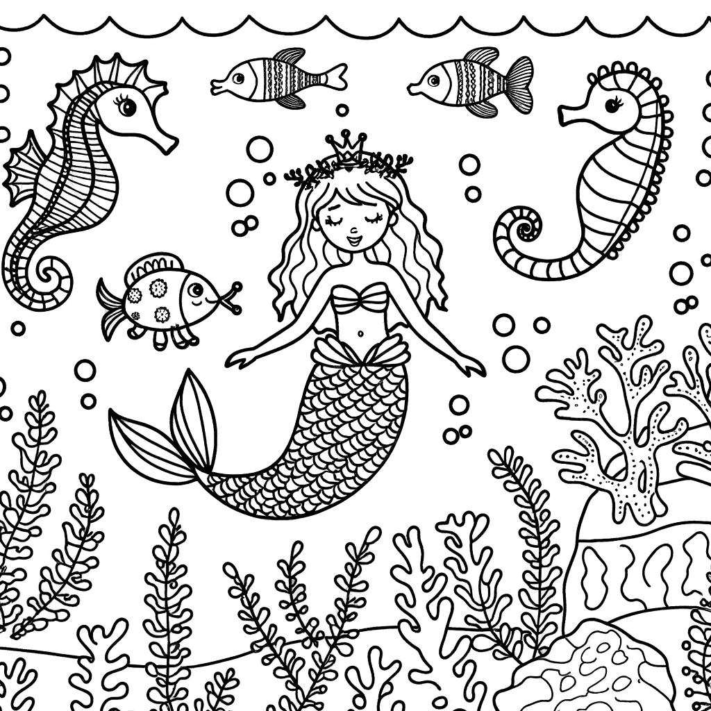 Princesse Sirène avec Couronne et Amis Marins