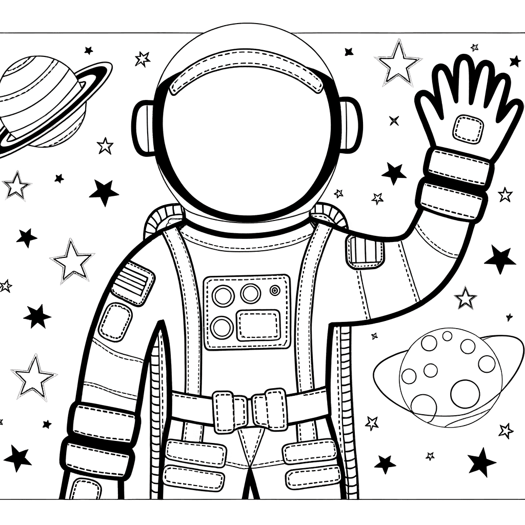 Kleurplaat: Astronaute zwevend in de ruimte