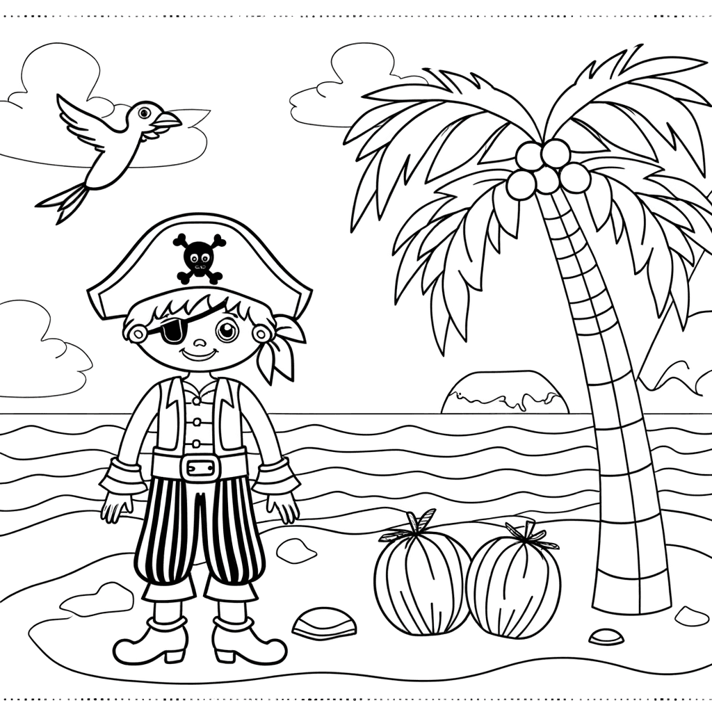 Dibujo de Pequeño Pirata en Isla Desierta para Colorear