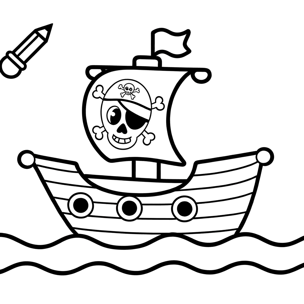 Kleines Piratenschiff auf einer Welle