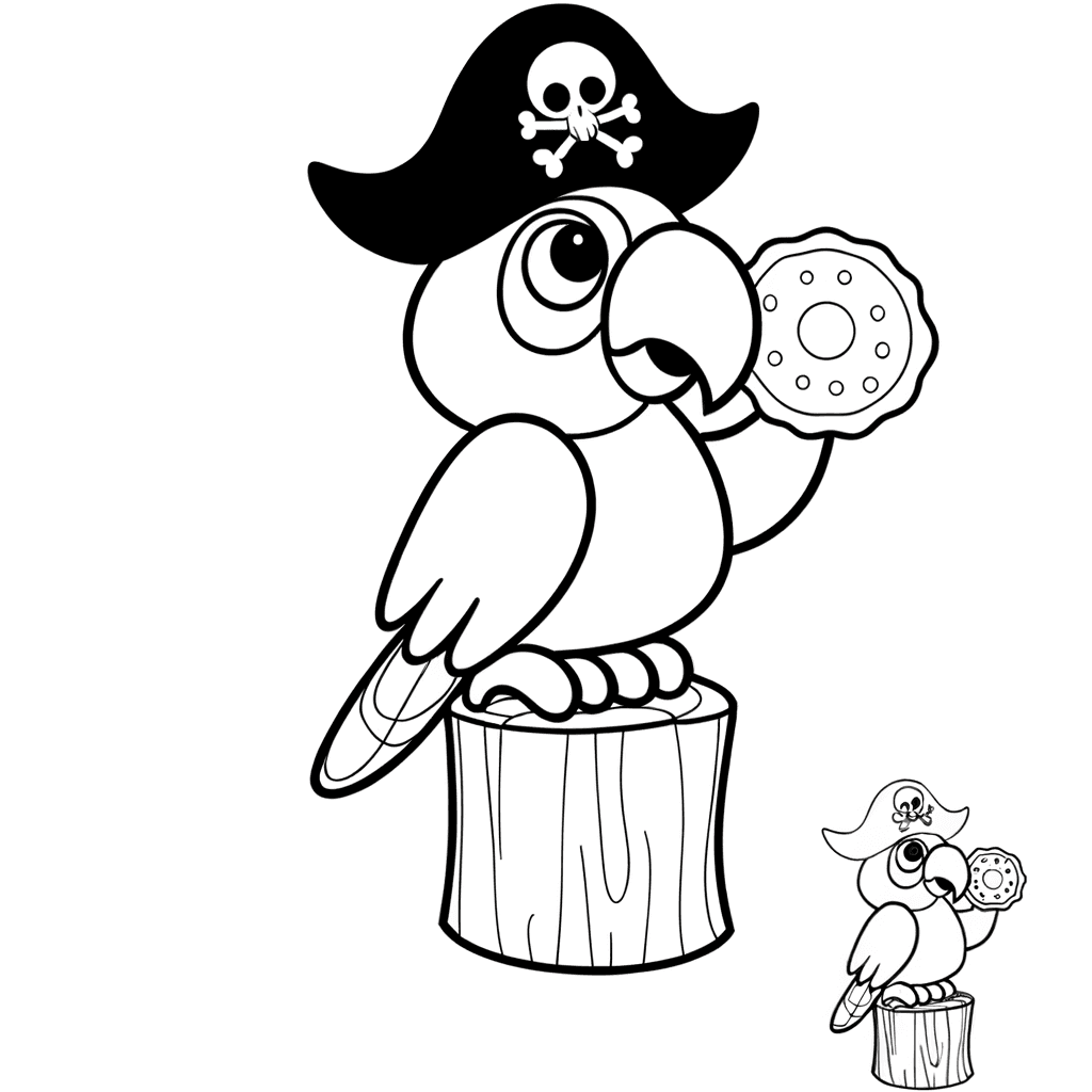 Lustiger Piraten-Papagei mit Keks zum Ausmalen