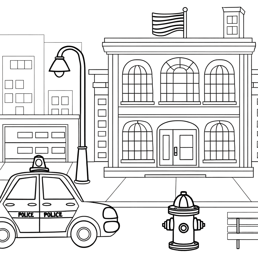 Politiebureau met patrouillewagen in de stad