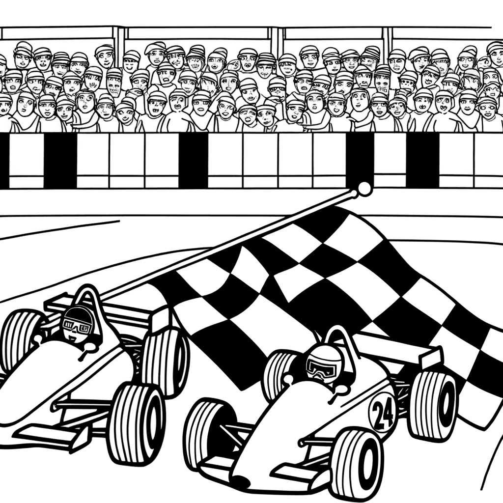 Ausmalbild: Spannendes Autorennen am Ziel