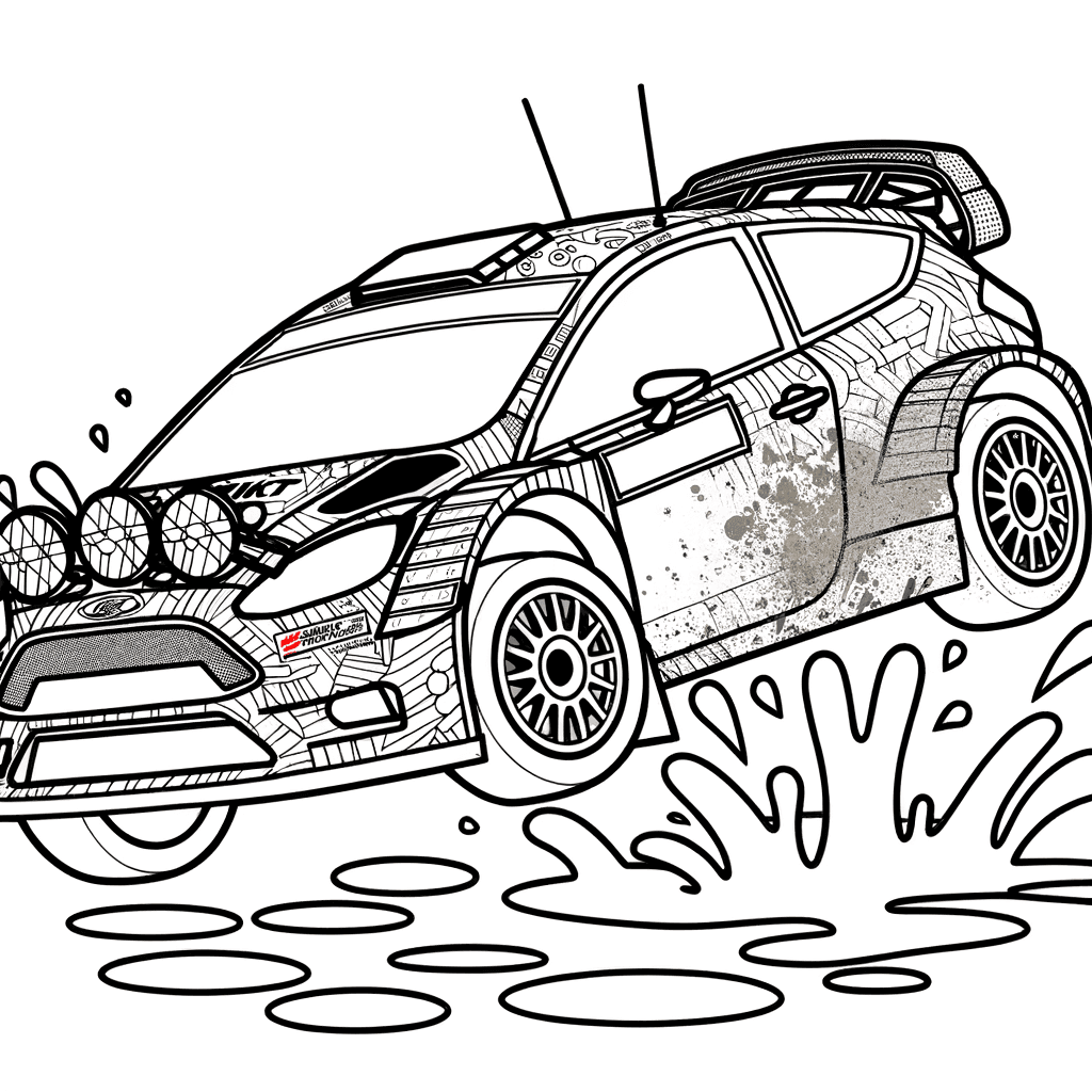 Rallye-Auto beim Sprung durch den Schlamm