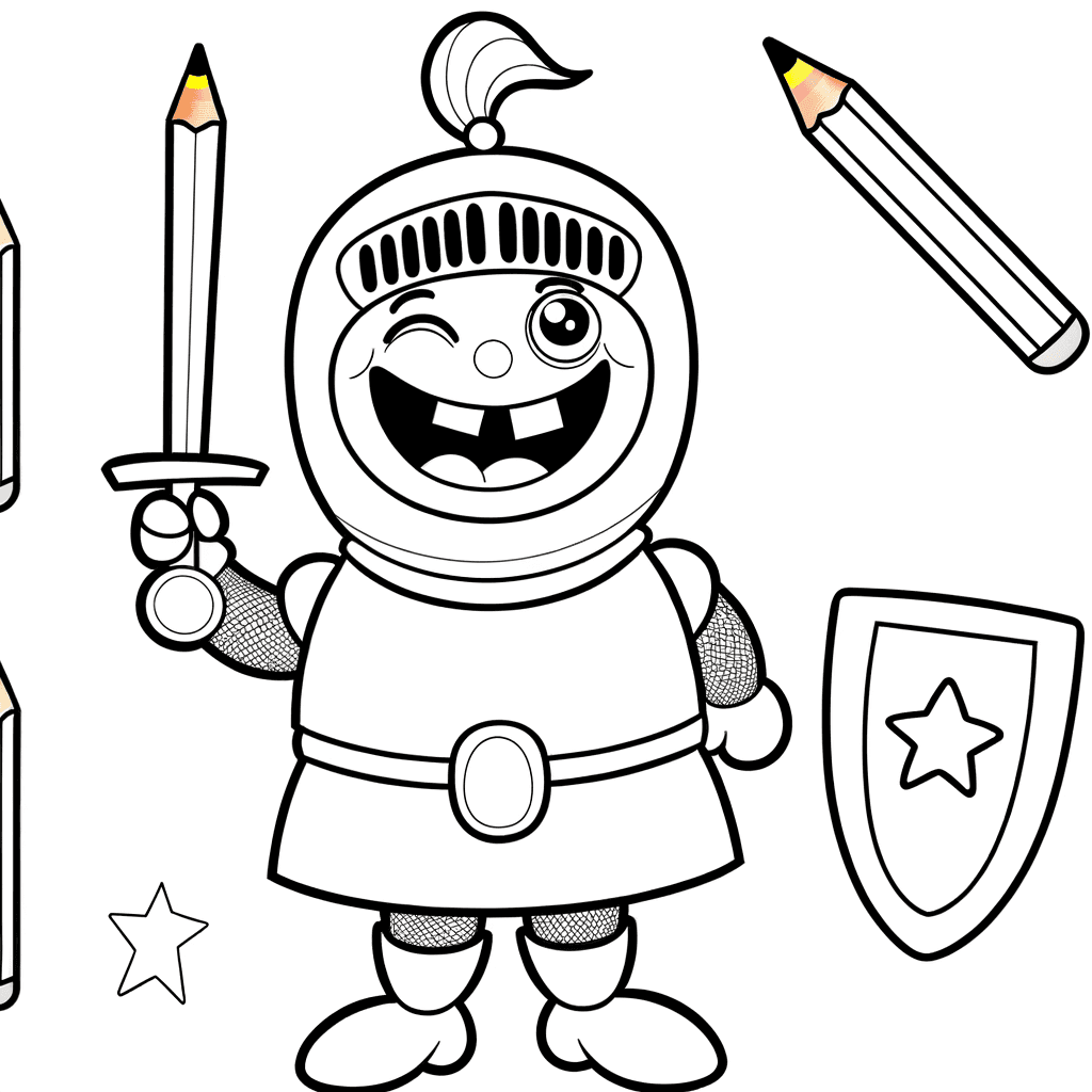 Piccolo cavaliere felice con spada di legno