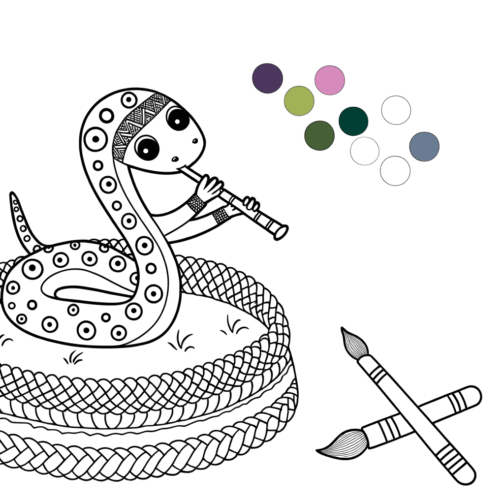 Musikalische Schlange im Korb Ausmalbild