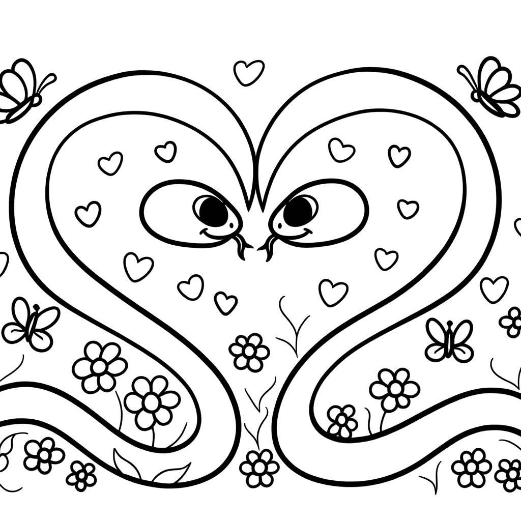 Deux serpents amoureux en forme de cœur