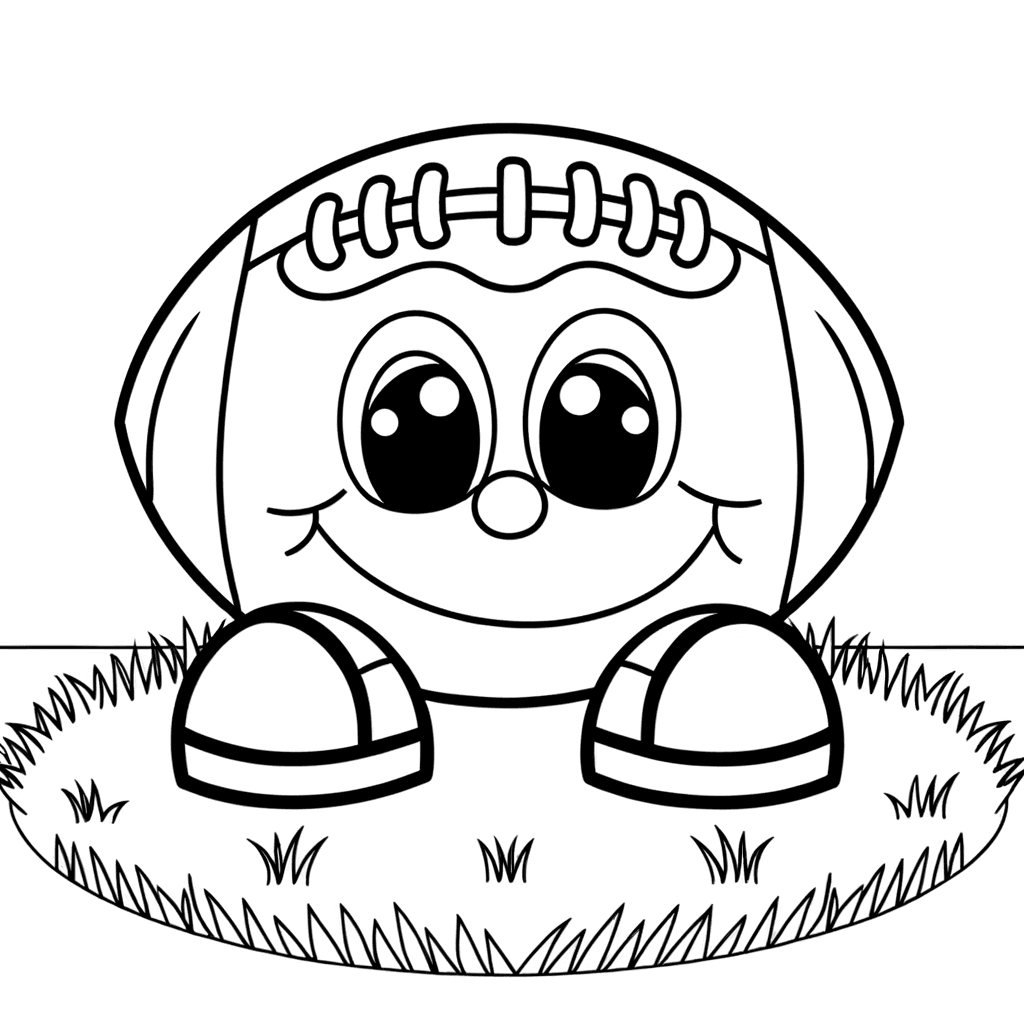 Lustiger Fußball mit Gesicht auf der Wiese – Ausmalbild für Kinder