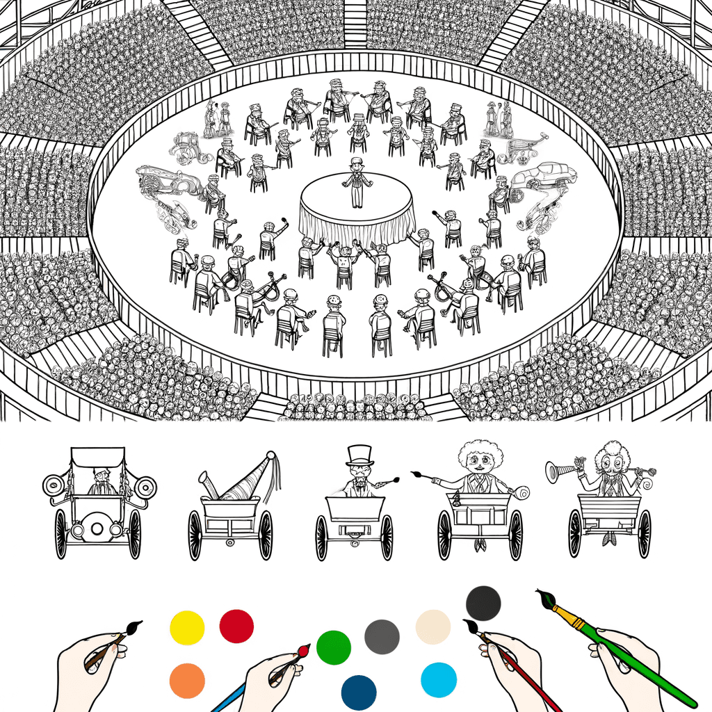 Zirkusarena aus der Vogelperspektive Ausmalbild